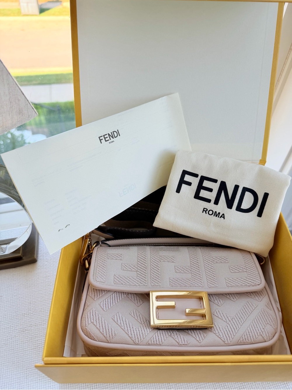 Fendi Mini Baguette Bag in Blush Pink with Gold Hardware